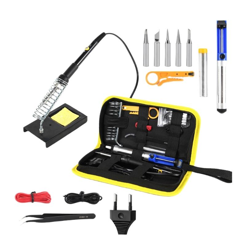 Professional 15 in 1 Soldering Tool Set Featuring Temperature Control European American Plugs And Heat Resistant Base