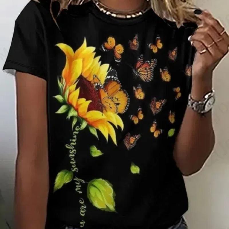 Fashion Women's T-shirt 3d Floral Plants Print Tshirt For Women Elegant Graphic Tops Tees Female Camisetas Flower Clothes Y2k