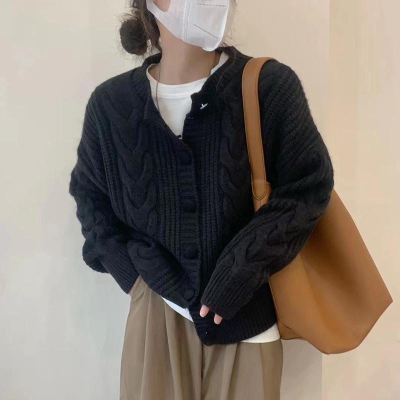 Manteau Pull Coréen d'Automne Précoce pour Femmes: Cardigan Lâche Minimaliste Artistique Tricoté en Gros Câbles