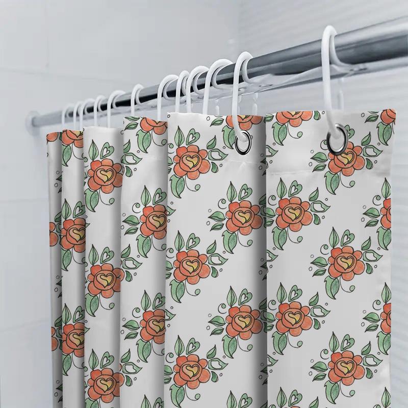 Vintage Roter Blumiger Duschvorhang Badezimmer Dekor Wasserdicht Waschbarer Stoff Duschvorhänge Für Heimdekoration Weiße Farbe (180