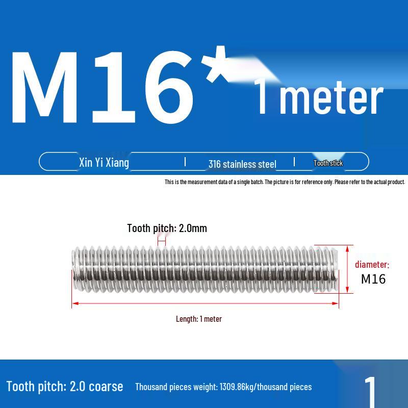304 Stainless Steel Full Threaded Rod, 1 Meter, available in sizes M3, M6, M8, M10, M12.