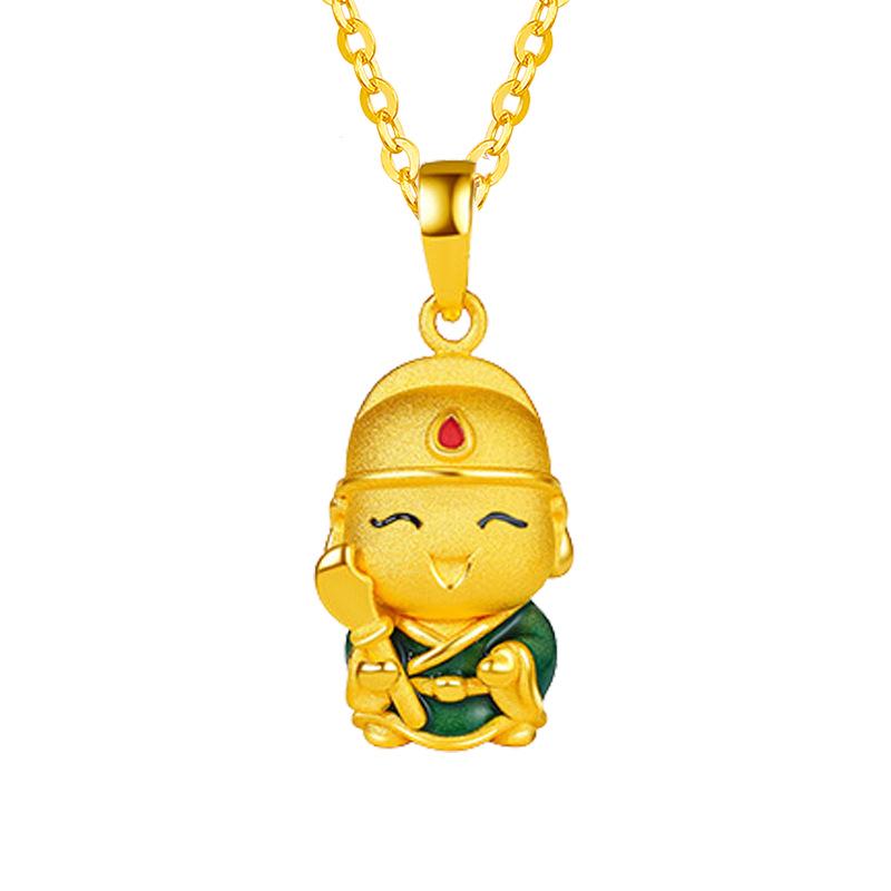 Vietnamese Gold-Plated Buddha & Guanyin Pendant Necklace - Enamel Ingot God of Wealth Design for Men and Women