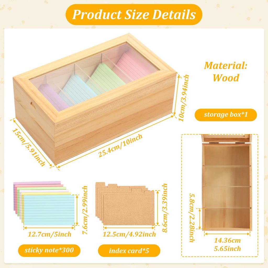 4/5 Slot Index Card Holder Set Wooden Desktop Storage Box with Lid Adjustable Divider File Note Holder Home Recipe Box Organizer