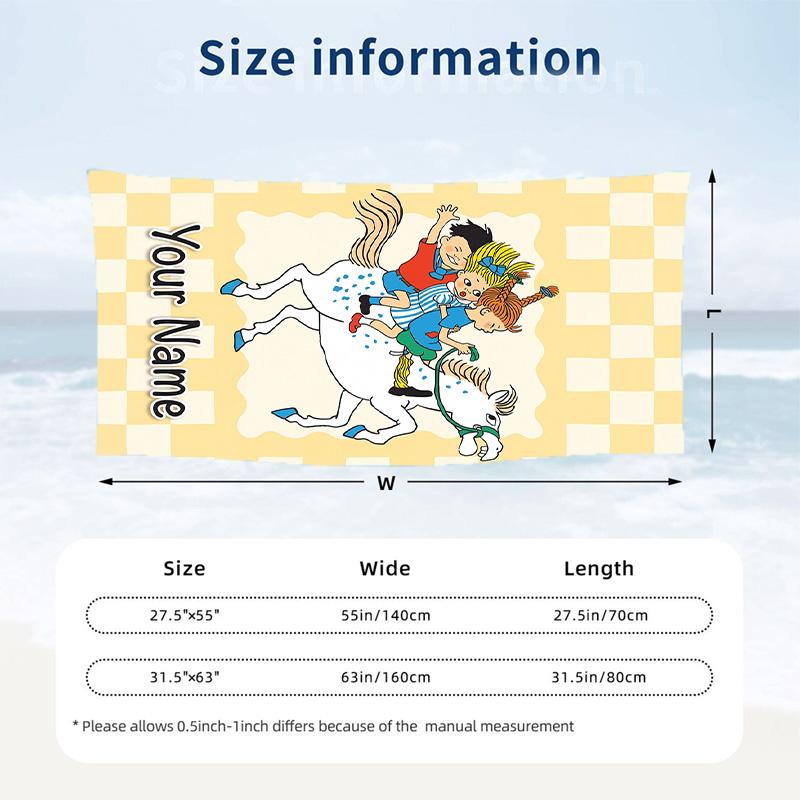 Beach Towel Custom Name Text, Quick Dry Large Towel For Beach HomePippi Longstocking