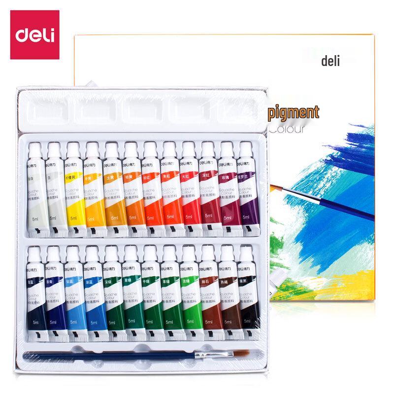 Deli 73864 Gouache Paint Set, 24 Colors, 5ml
