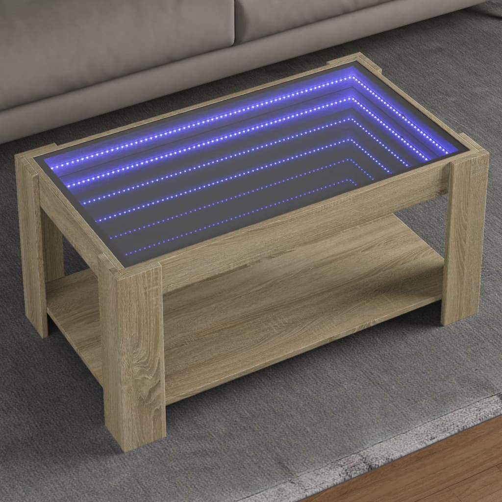 LED Coffee Table in Sonoma Oak 93 x 53 x 45 cm Particleboard