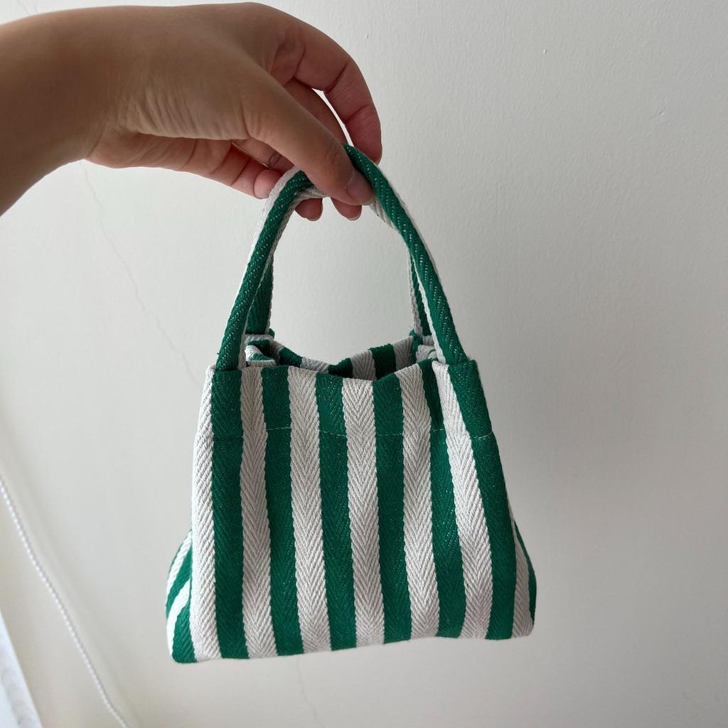 

Mini Canvas Handbag Fresh Color Striped Tote Bag Portable Canvas Bag Skin-Friendly Small Canvas Tote For Casual Outings Shopping зелёный