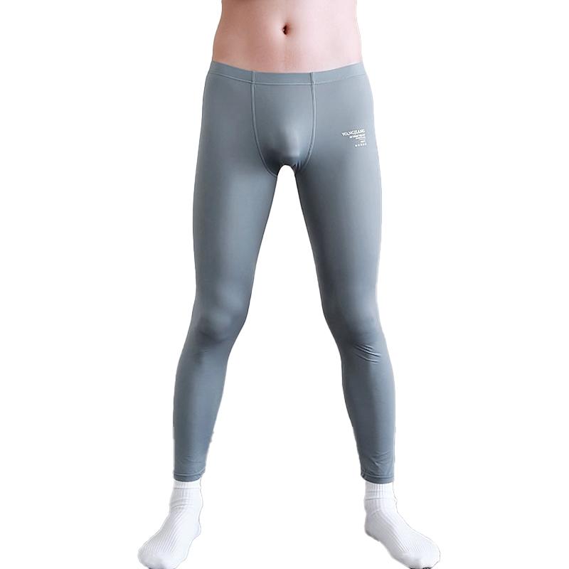 1Pc Men Sports Ice Silk Long Solid Color Sexy Tight Leggings Elastic Nylon/Polyamide Underwear