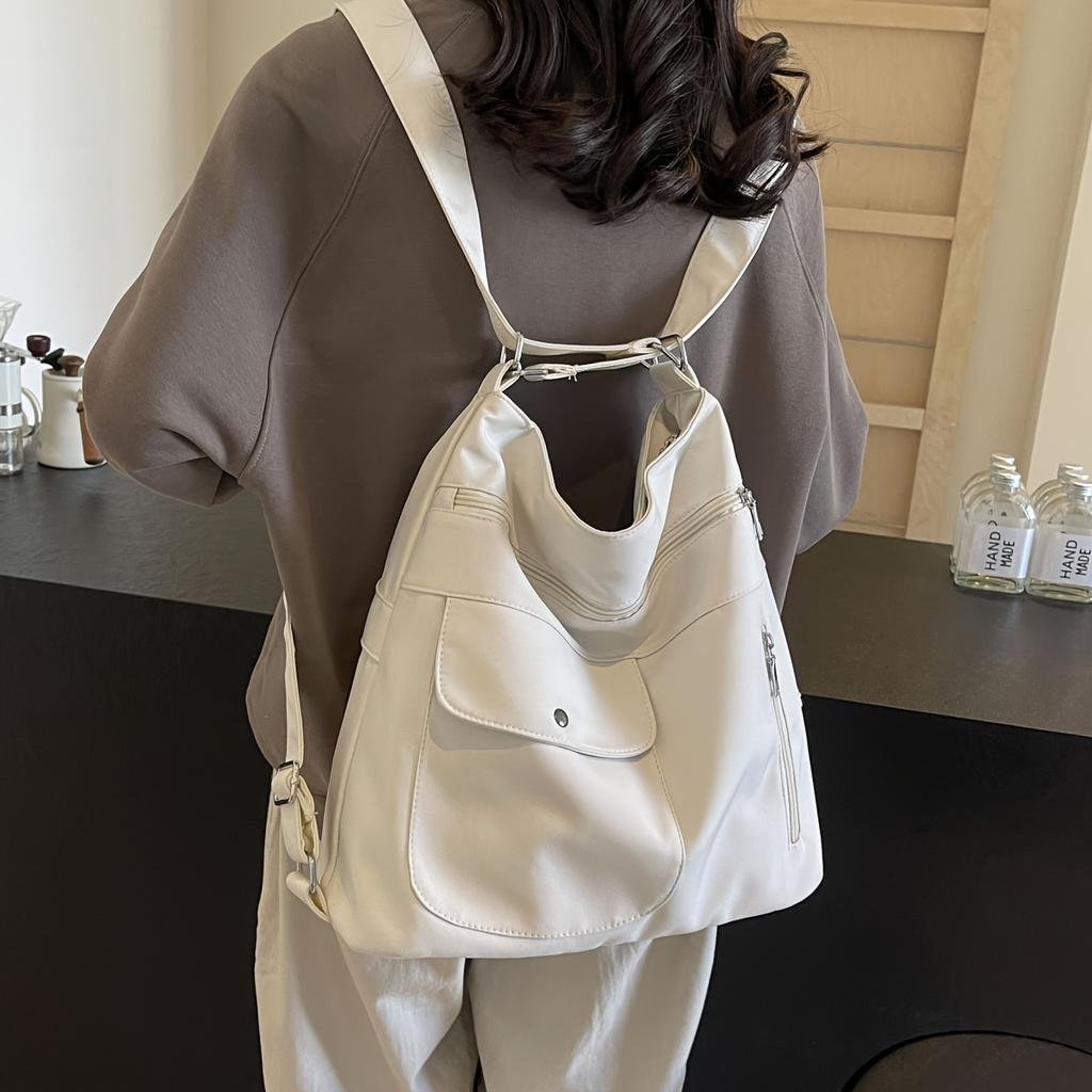 Fashion Solid Color Shoulder Bag, Large Capacity Tote Bag, Women's Convertible Backpack Purse