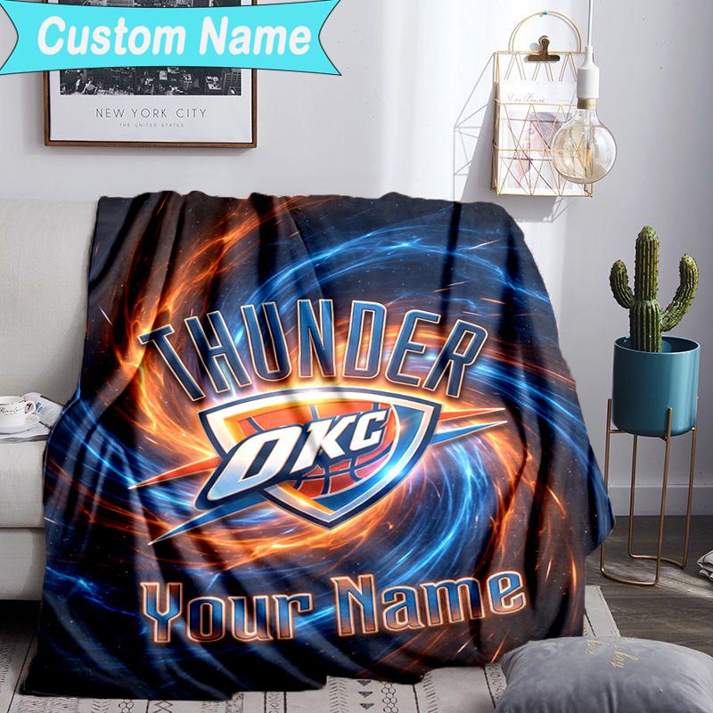 Custom Name Blanket Thunder Basketball Team Blanket Bedding Blanket for Travel, Camping, Living Rooms, Offices, Sofas, Fan Christmas Gift