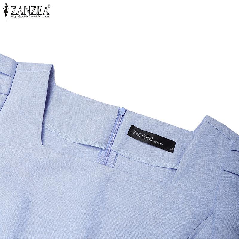 ZANZEA Women Casual Square Collar Short Sleeve Summer A-line Dress