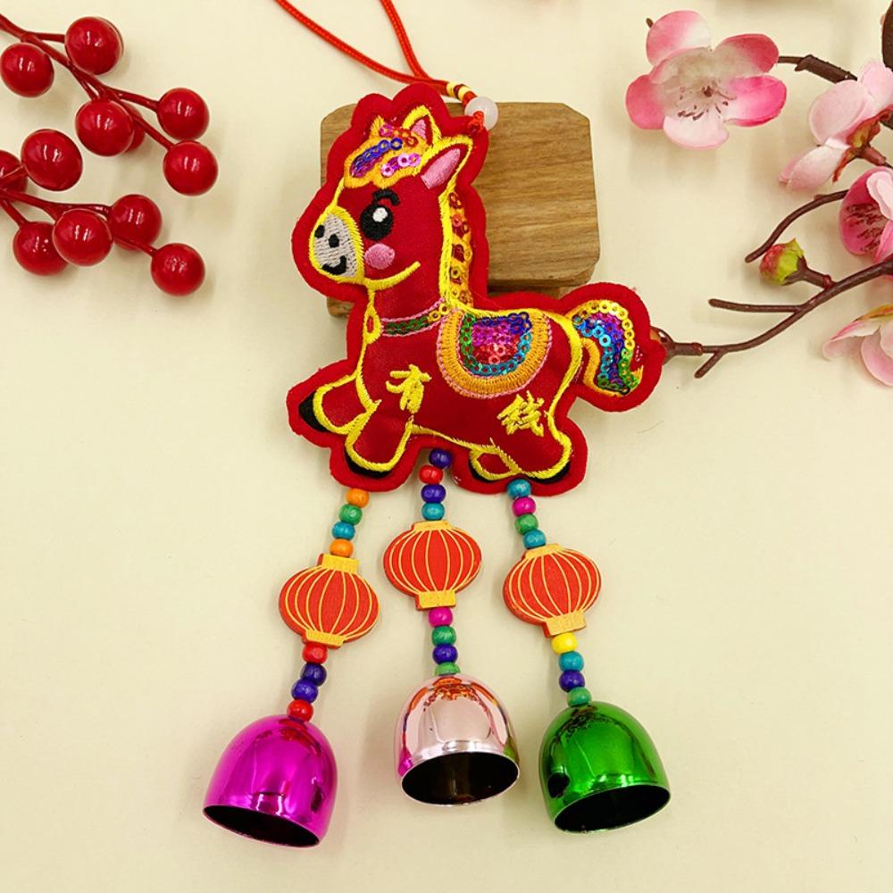 Chinese Red Spring Festival Bell Pendant Horse Wind Chimes Decoration  Festive Accessory