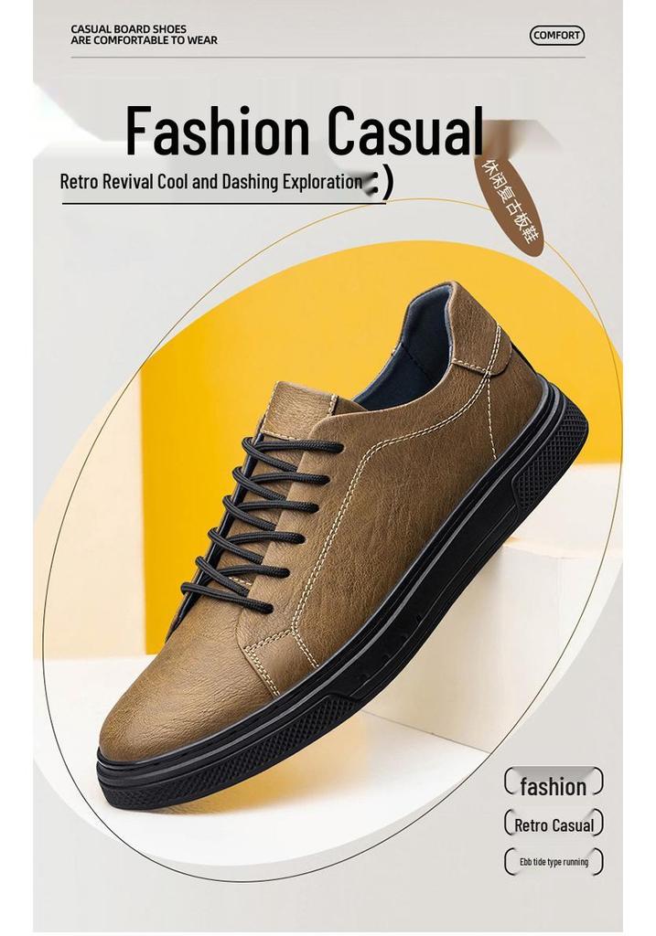 Men's Retro Lace-up Cowhide Sneakers - Trendy Casual Spring Loafers
