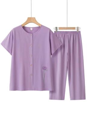 Granny Short Sleeve Summer Suit - Casual Two-Piece Set for Middle-Aged & Elderly Women