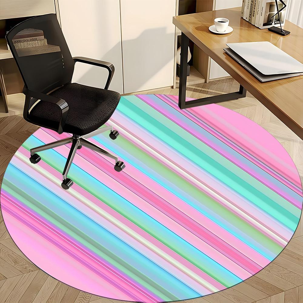 1pc Pastel Stripes Carpet for Office Non Slip, Round Carpet, Soft & Comfortable, Carpet for Office, Lightweight Round Floor Mat
