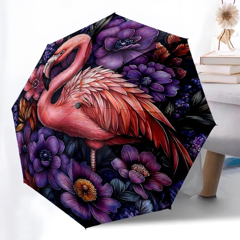 Flamingo Pattern Folding Umbrella Fashion Auto-Open 8 Iron Ribs Plastic Handle Foldable Sunshade Perfect Christmas Gifts