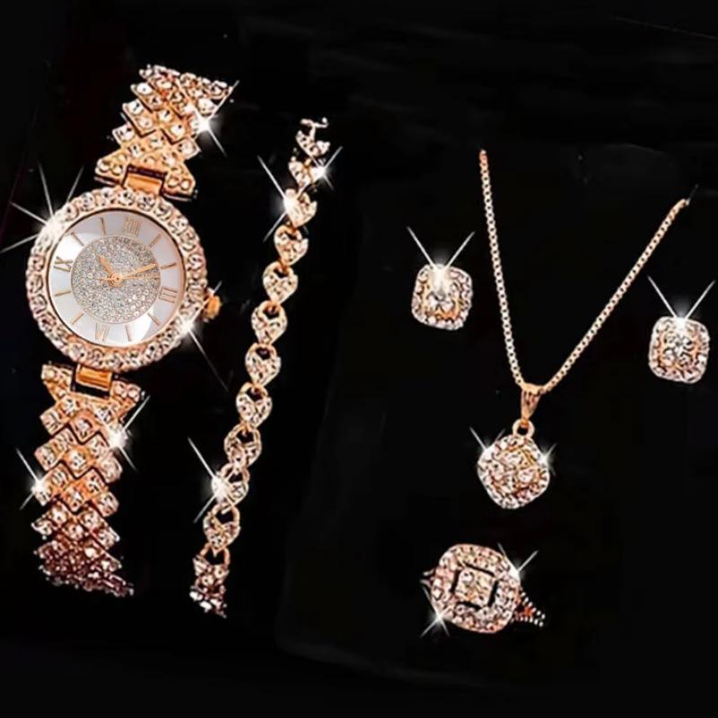 

Full Diamond Luxury Bracelet Watch Set Ladies Time Quartz Watch Exquisite Five-Piece Calendar Chain bulk price