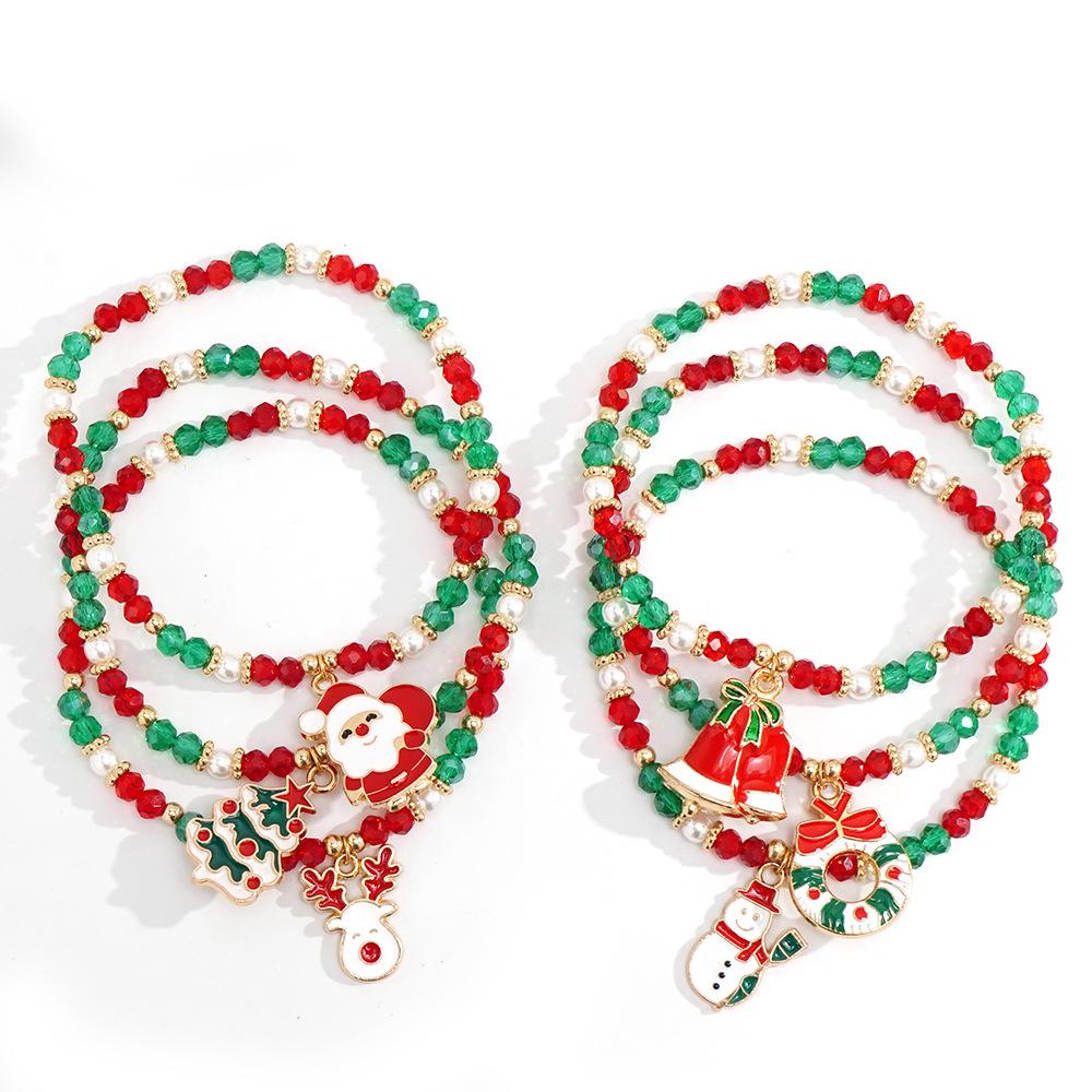 Christmas Crystal Beaded Bracelets with Santa and Snowman Charms - Holiday Gift Assortment