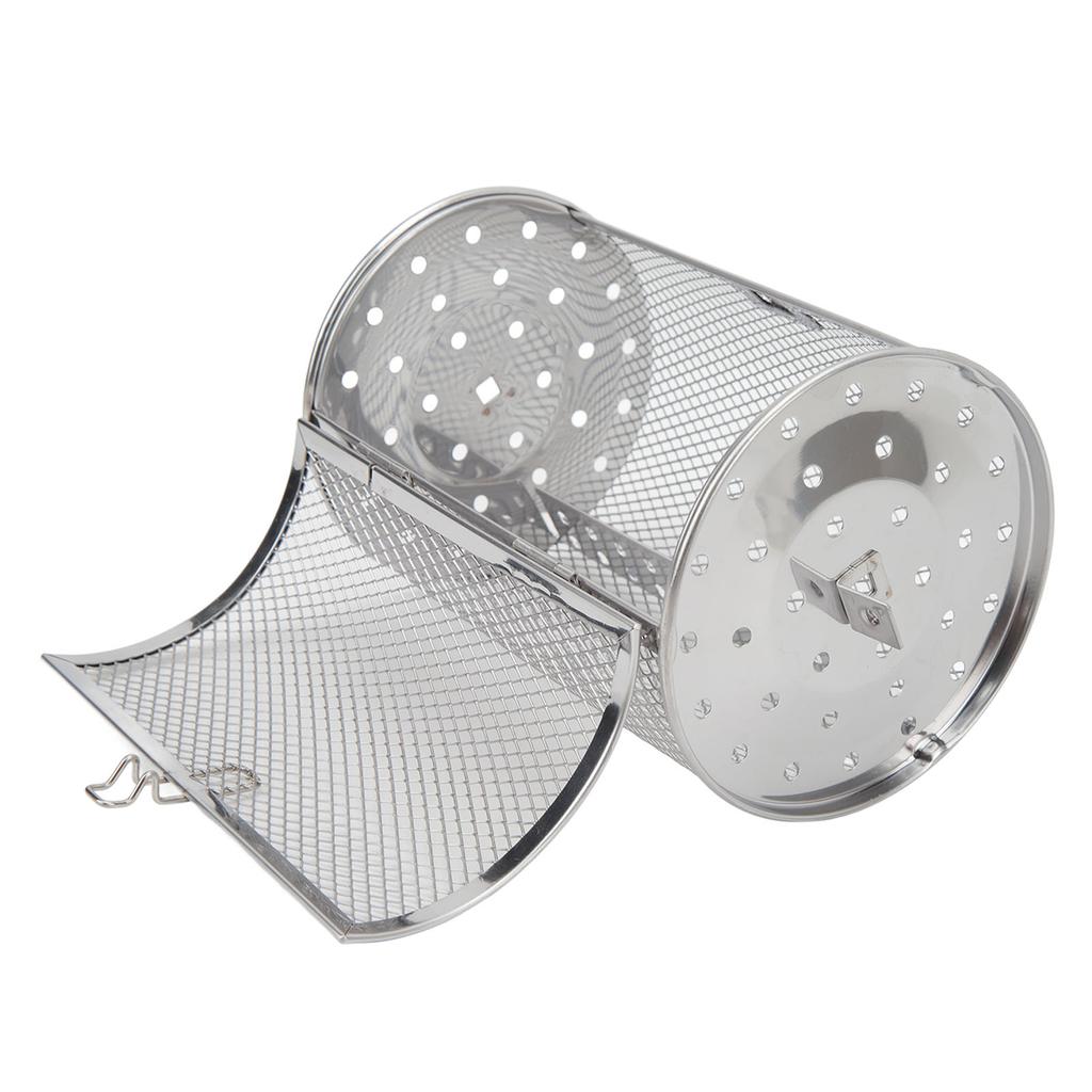 Rolling Grilling Basket Stainless Steel BBQ Rolling Basket Fork Wire Mesh Cylinder Grill Basket for Camping Picnic
