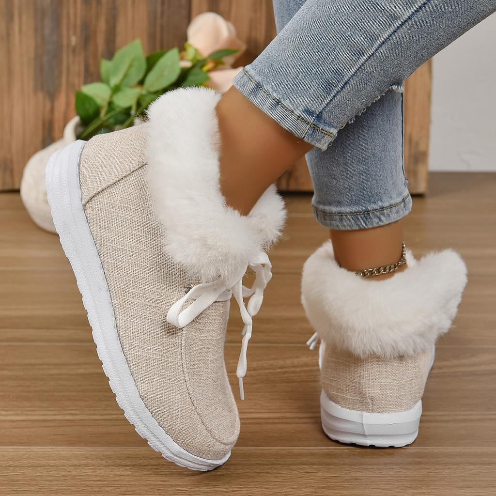 Plus Size Women's Shoes Fall and Winter New Fashion Round Toe Lace-up Cotton Boots with Fleece Mouth Women's Cotton Shoes