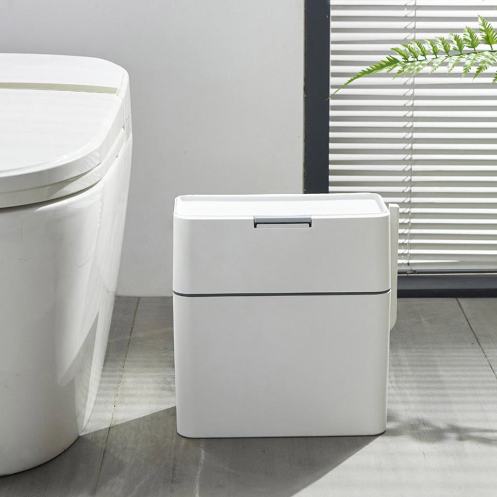 Bathroom Trash Bin with Toilet Brush Trash Can Automatic Packaging Garbage Bin with Press Top Lid for Kitchen Toilet