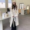 Elegant Woolen Trench Coats Winter Women Vintage Windbreakers Jackets Mid-Length Loose Turn-Down Collar  Cardigans