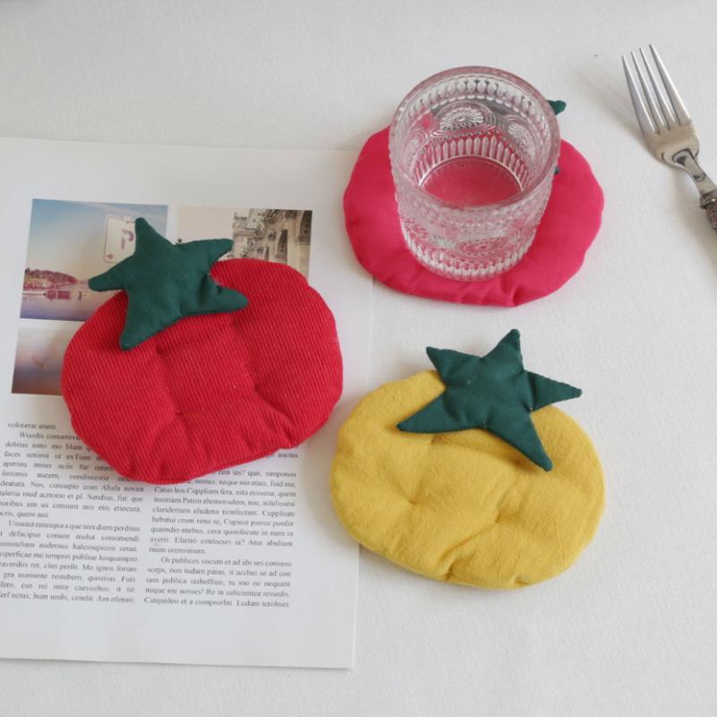 Tomato Shape Coasters, Cotton Filling, Insulated Heat Resistant Coffee Coasters, Table Decoration