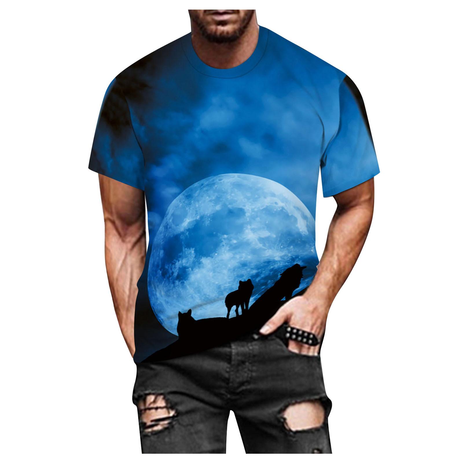 

(SU)Мужчины Женщины Весна Лето Повседневная Тонкая 3D Печатная Футболка С Коротким Рукавом Топ Блузка XXXXXL синий