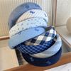 Classic Blue Tartan Sponge Headband For Women Girls Bow Hair Clip Gentle Pressure Free Design School Party Accessory