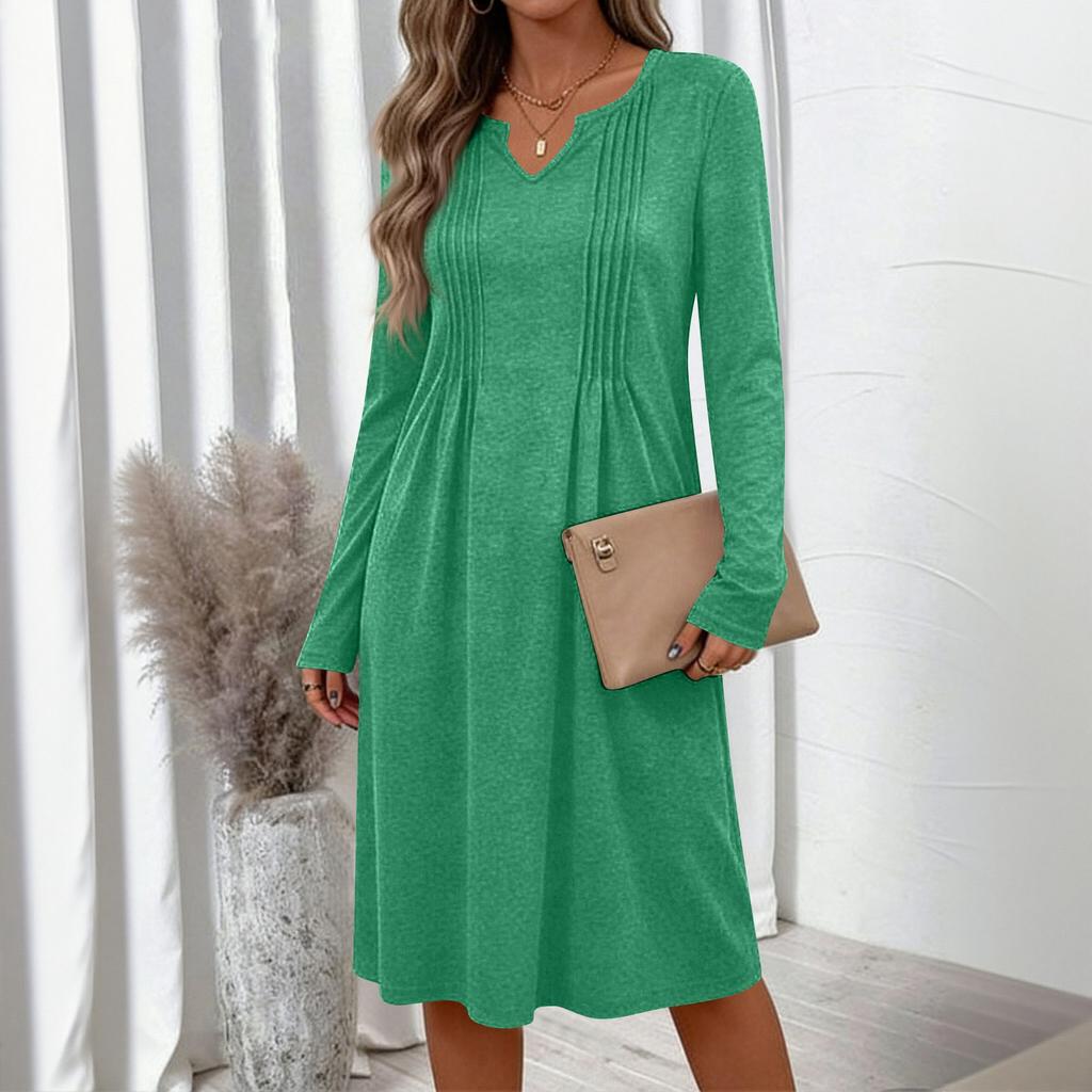 Dames -kleur V-hals Lange Mouwen Losse Geplooide Jurk