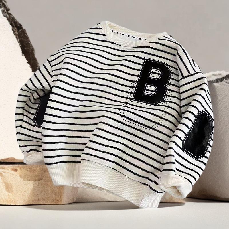 Boys Striped Long Sleeve Sweatshirt Spring Autumn Kids Fashion Base Layer Top Trendy Toddler Casual Shirt