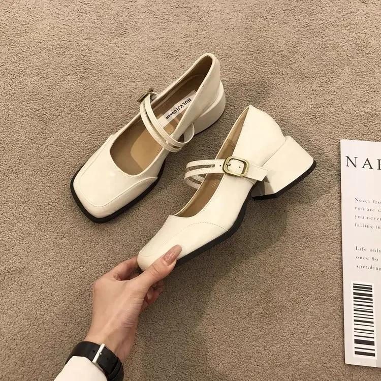 Vintage French Elegant Women's Shoes Shoes Loafers Thick Heels Flat Bottom Casual Shoes Lolita Heeled Sandals