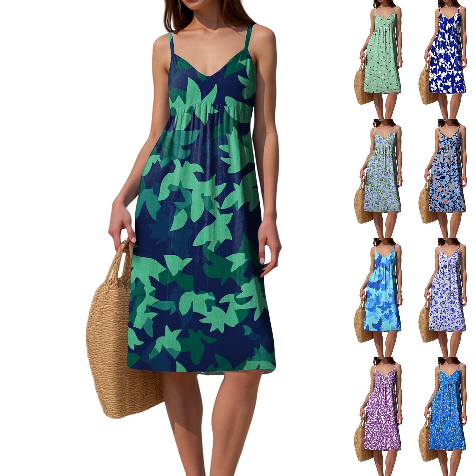 

Women s Spaghetti Strap Backless Bow Loose Casual Beach Holiday Dress Sundress M ціан
