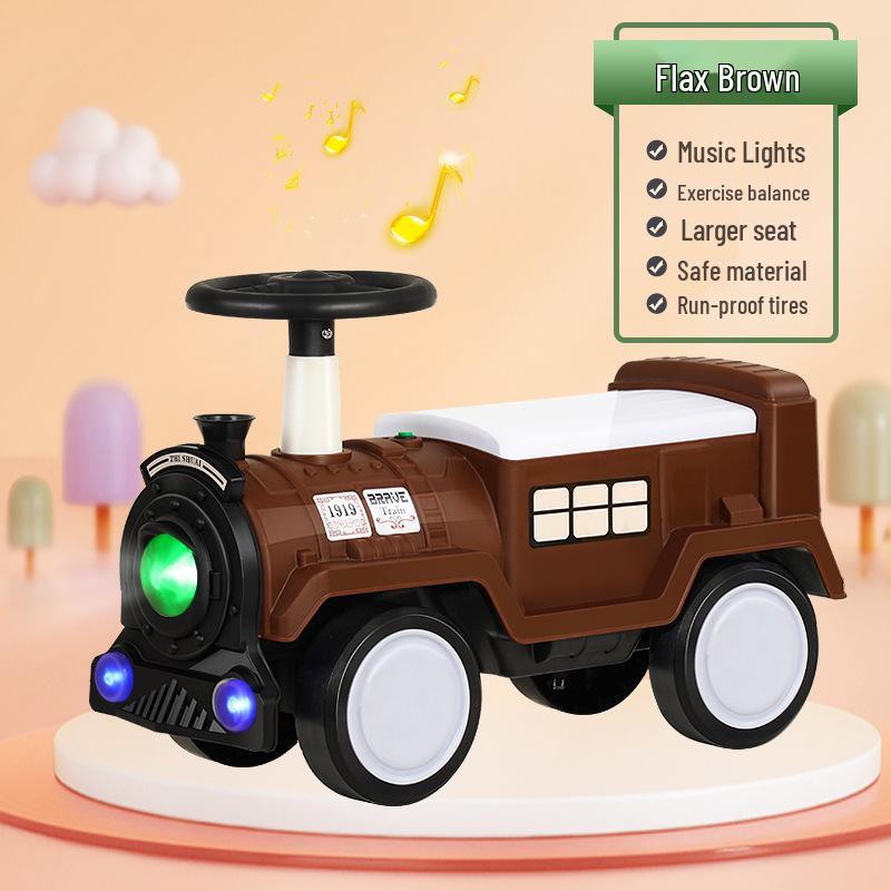 

Дитячий іграшковий автомобіль-каталка з музикою та світлом - Чотириколісний поїзд, що ковзає коричневий/Лляний