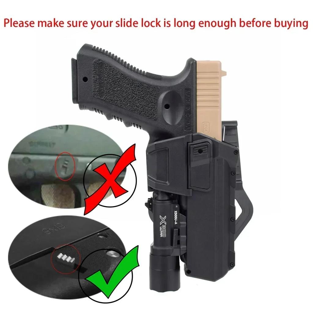 Taktisches Glock 17 18 19 Bewegliches Pistolenholster IR Laser Taschenlampe Montiert Airsoft Colt G17 Verriegelung Waffe Waffenlicht X300