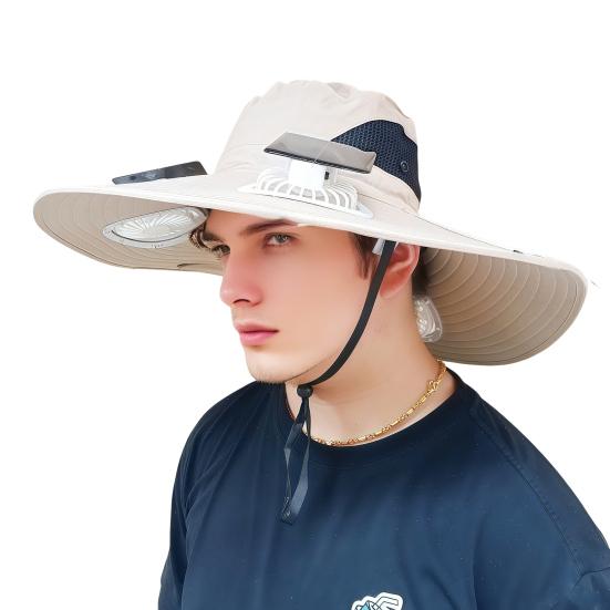 Fan Hat Wide-Brimmed Outdoor Hat with Dual-Power Fan Design Solar USB Charging Hiking Cycling Fishing Sun Hat