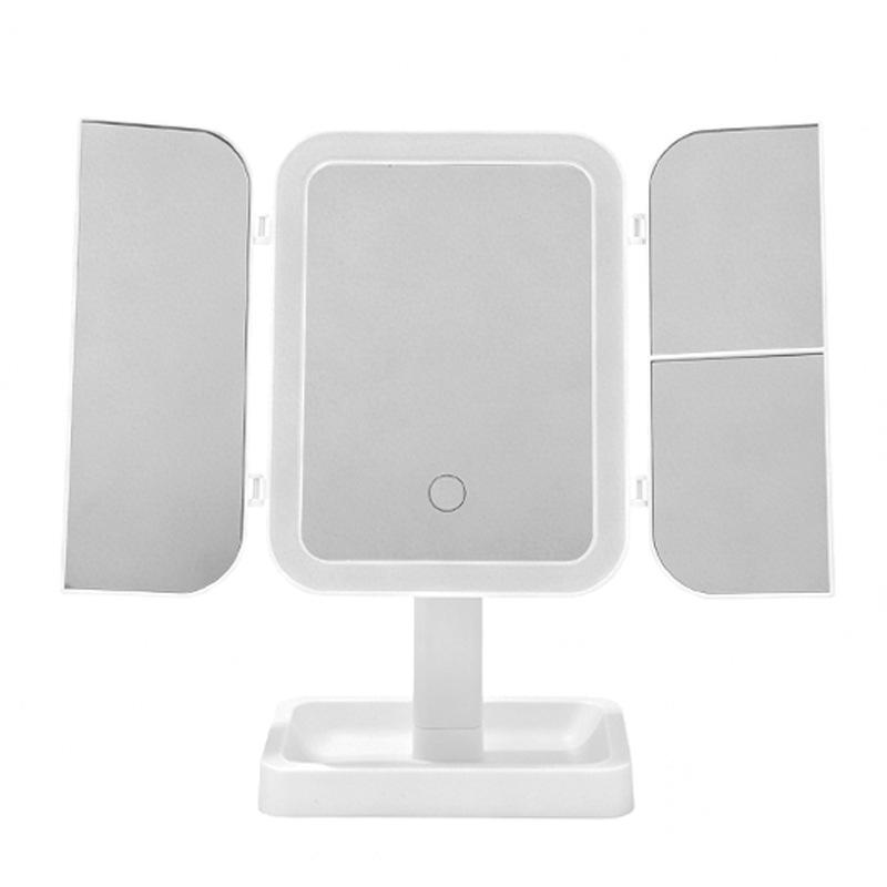 Smart LED Tri-Fold Makeup Mirror with 360° Rotation and Light