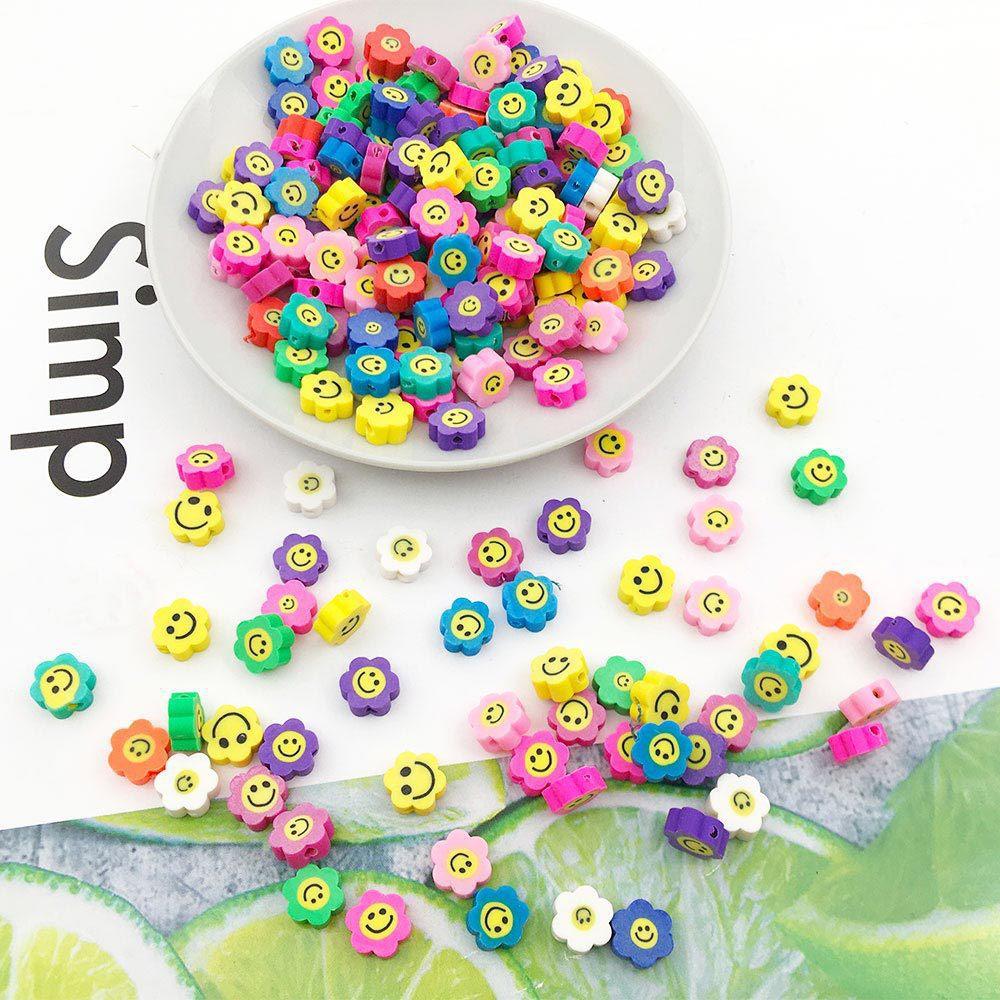 Diy Soft Pottery Bead Separation Mixed Color Fruit Cartoon English Letters Perforated Loose Beads, Sliced Bracelet Material