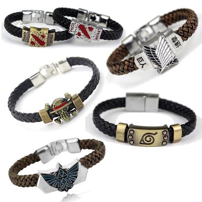 Anime One Piece Naruto Attack On Titan Bracelet Vintage Handmade Leather Woven Men Women Jewelry Anime Merchandise Gifts