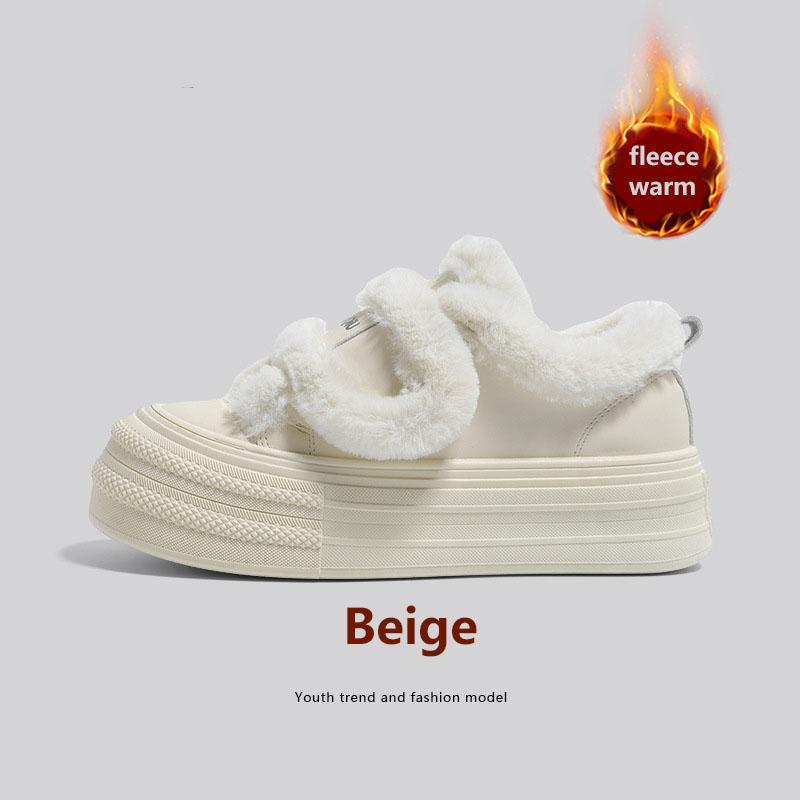 

Модные новые хлопковые туфли на липучке с толстой подошвой для женщин, зимние туфли с флисом, студенческие туфли для девочки 40 бежевый