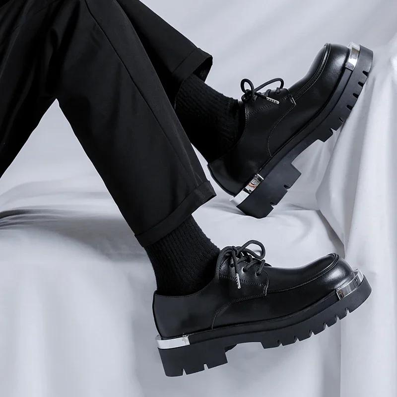 Sapatos masculinos de couro de alta qualidade, estilo britânico, plataforma, sapatos sociais, para trabalho ao ar livre, sapatos formais para homens, sapatos oxford casuais e formais