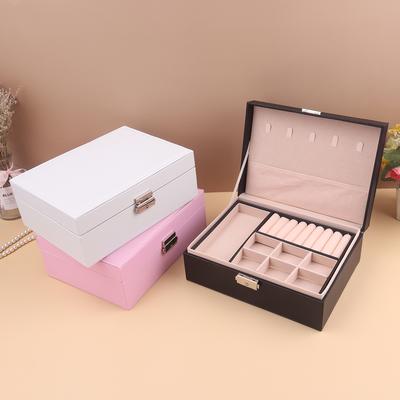 Caja de Cosméticos de Princesa Portátil Pequeña Simple Pendientes Pulsera Anillo Caja de Joyería de Doble Capa Caja de Almacenamiento de Collares