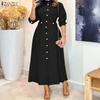 ZANZEA Women Elegant Casual Stand Collar Long Sleeve Plain Dress