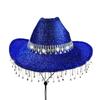 Bling Cowgirl Hat Rhinestone Tassels Western Panama Jazz Caps for Wedding Rave Party Travel Accessorie Women Wide Brim Hats