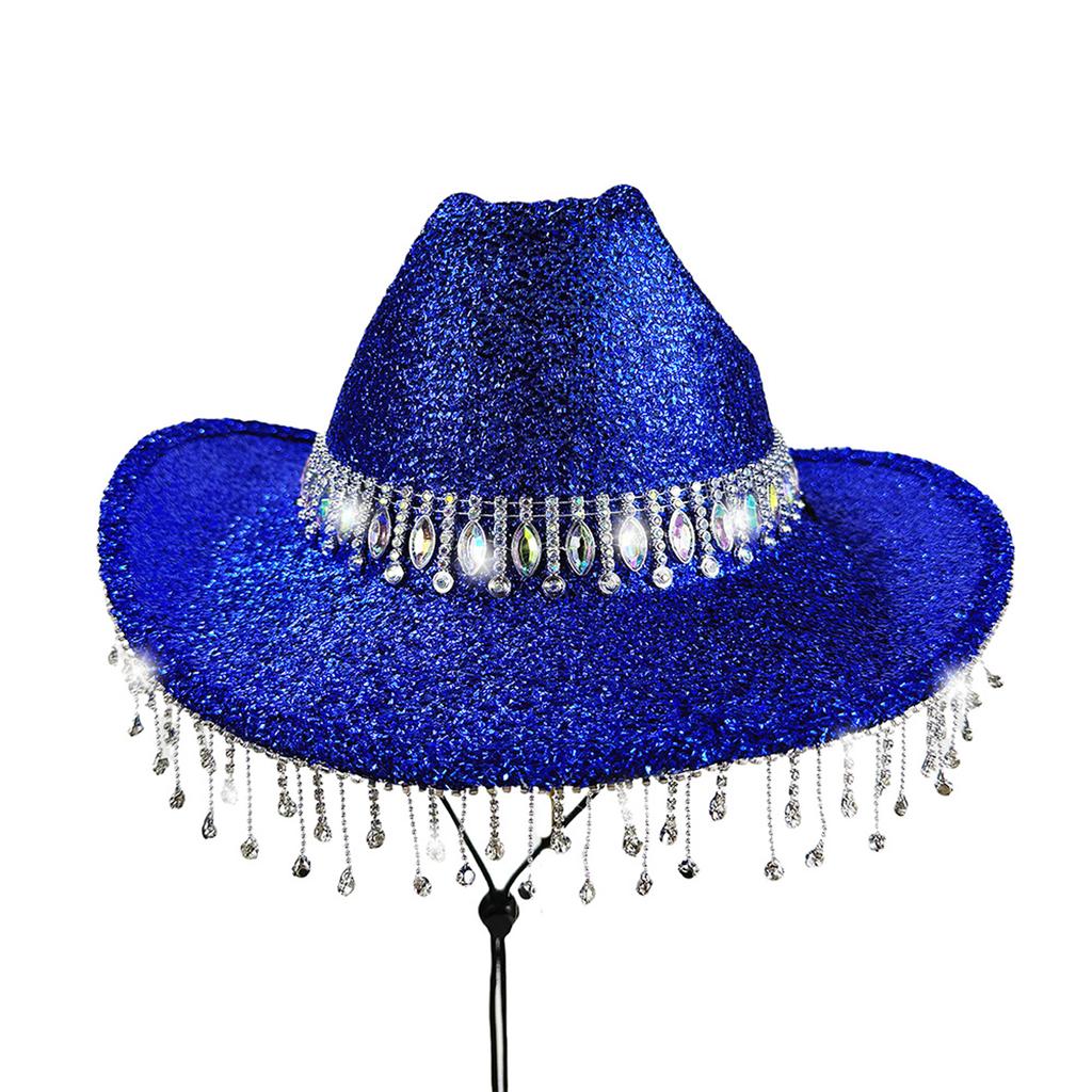 Bling Cowgirl Hat Rhinestone Tassels Western Panama Jazz Caps for Wedding Rave Party Travel Accessorie Women Wide Brim Hats