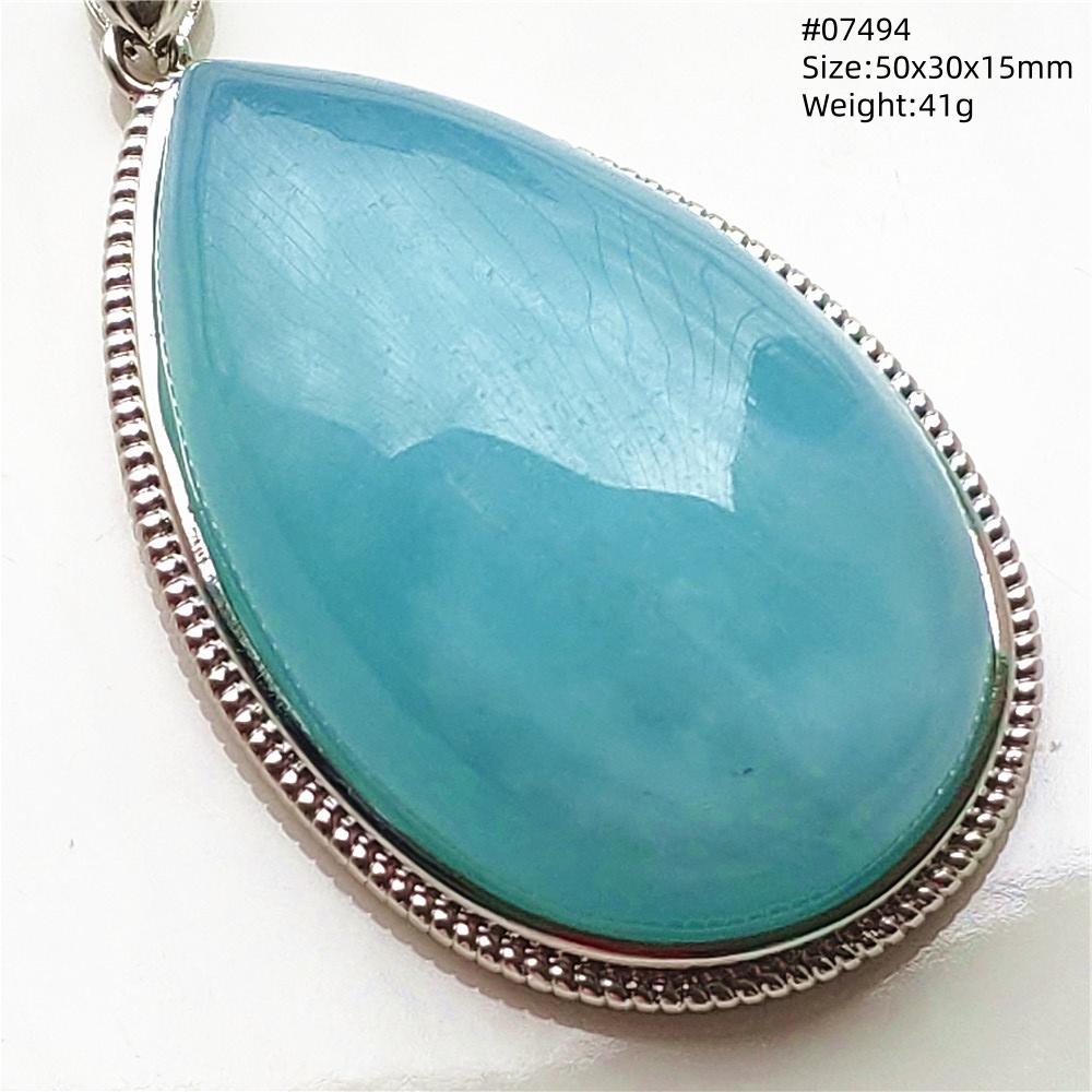 Natural Blue Aquamarine Oval Pendant Jewelry For Women Men Dark Aquamarine Necklace Fashion Brazil AAAAAA
