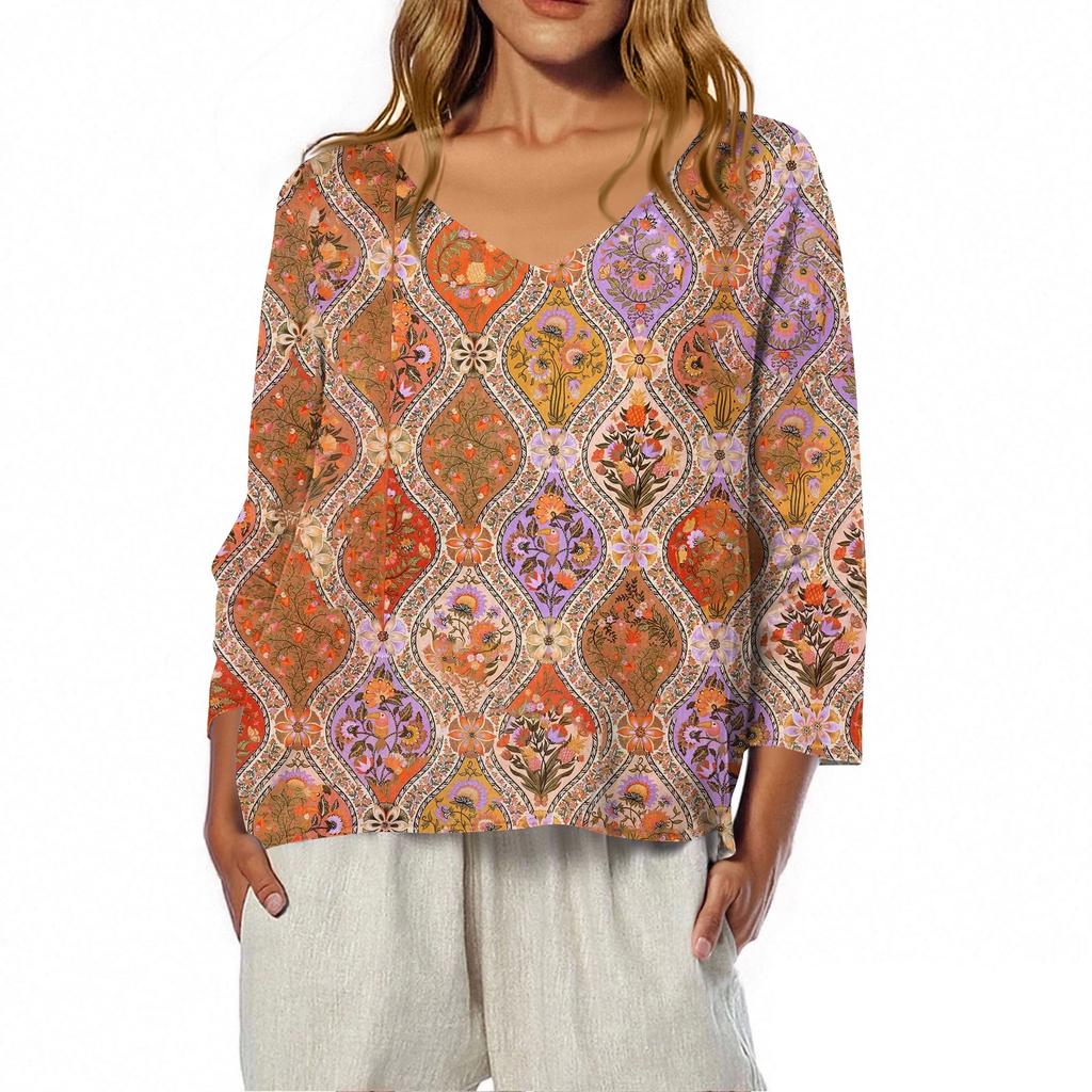 3/4 Length Sleeve Womens Tops Summer Trendy  V-Neck Blouses Dressy Casual  T-Shirt Summer Outfits Beach Vacation