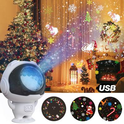 Luz de Proyección Navideña USB Giratoria Proyector Dinámico de Astronauta Luces Nocturnas para Decoración de Fiesta de Año Nuevo