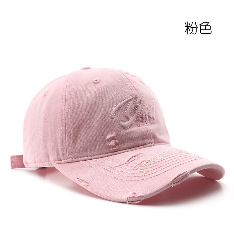 

Spring and Autumn washed holes solid color light board baseball cap outdoor travel sunscreen sunshade cap розовый