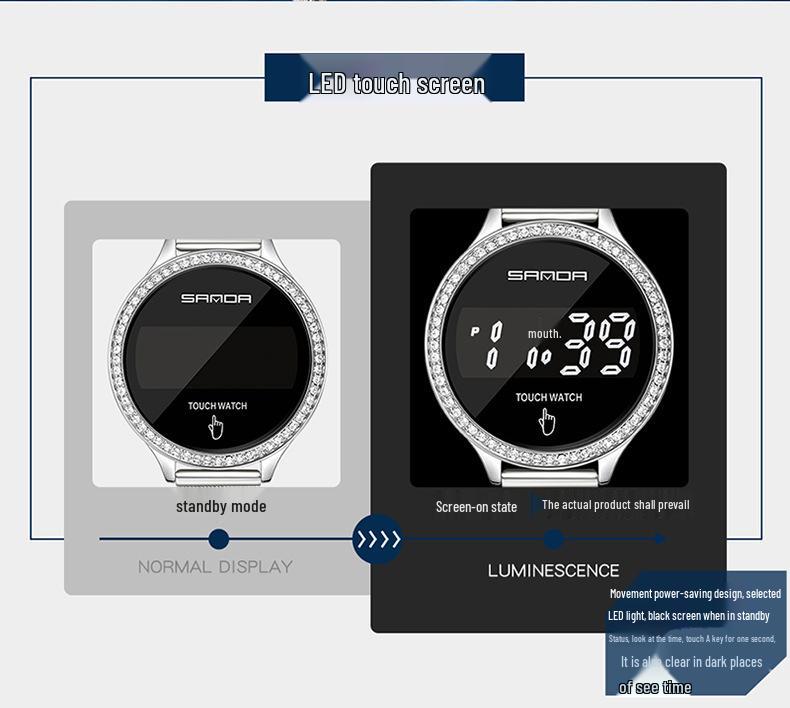 Sanda 8006 Men's Electronic Watch with Single-Point Touch Key and Mesh Band